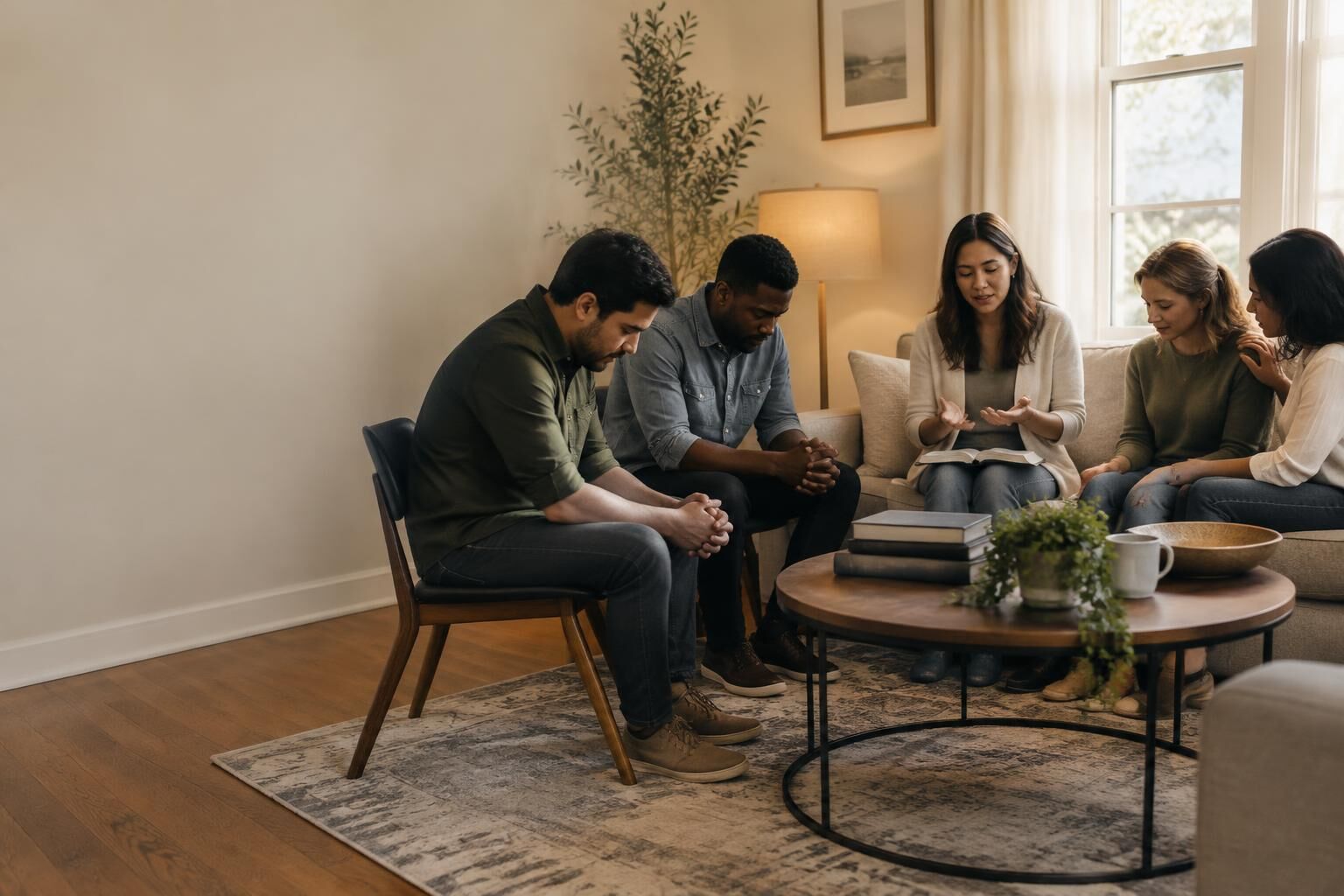 Two Christians praying together during a personal prayer ministry session
